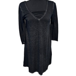 Derek Heart t-shirt Dress‎ y2k Acid Wash Sz M Black grunge lagenlook